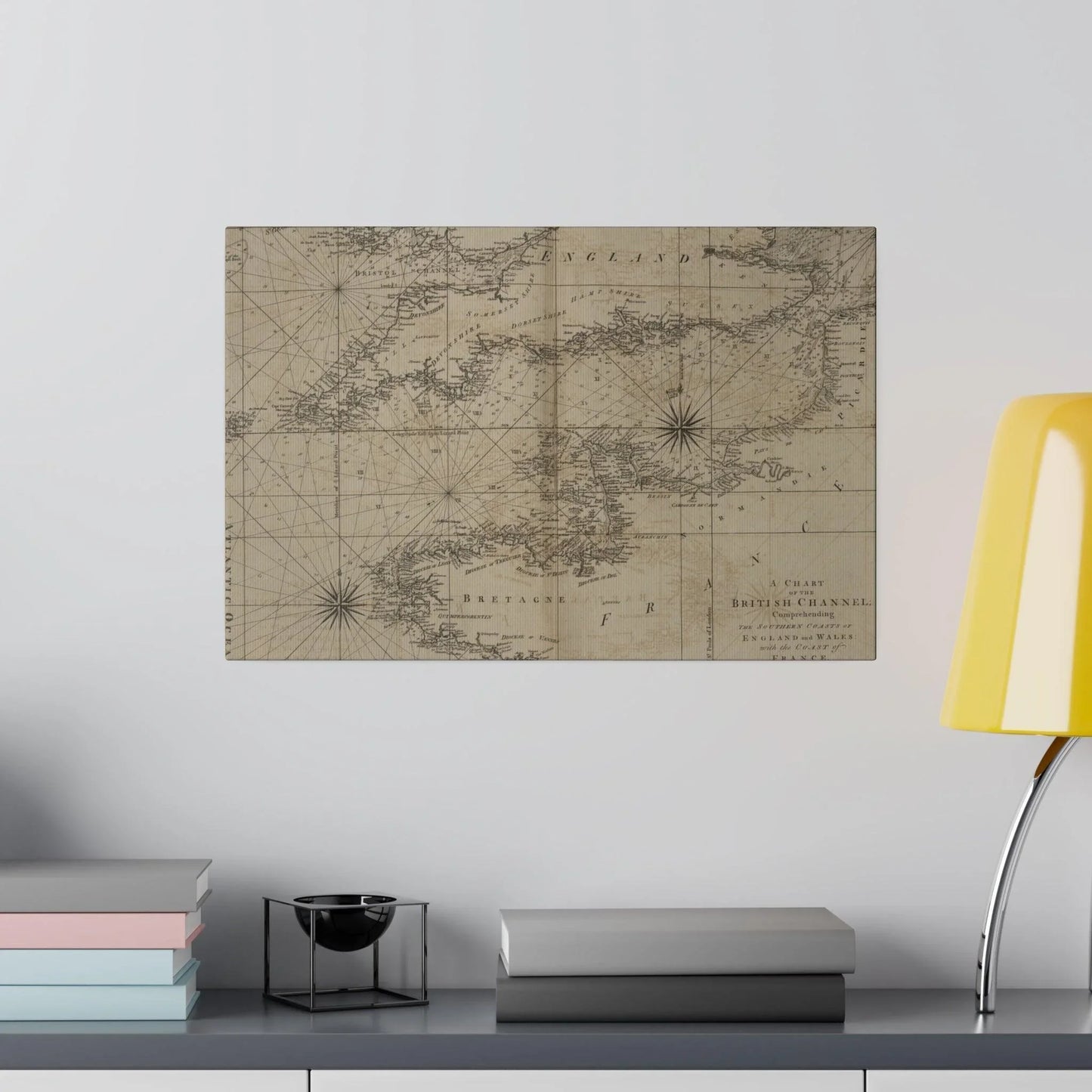 Detailed overhead view highlighting the map's vibrant color borders and intricate coastline contours on the chart of the