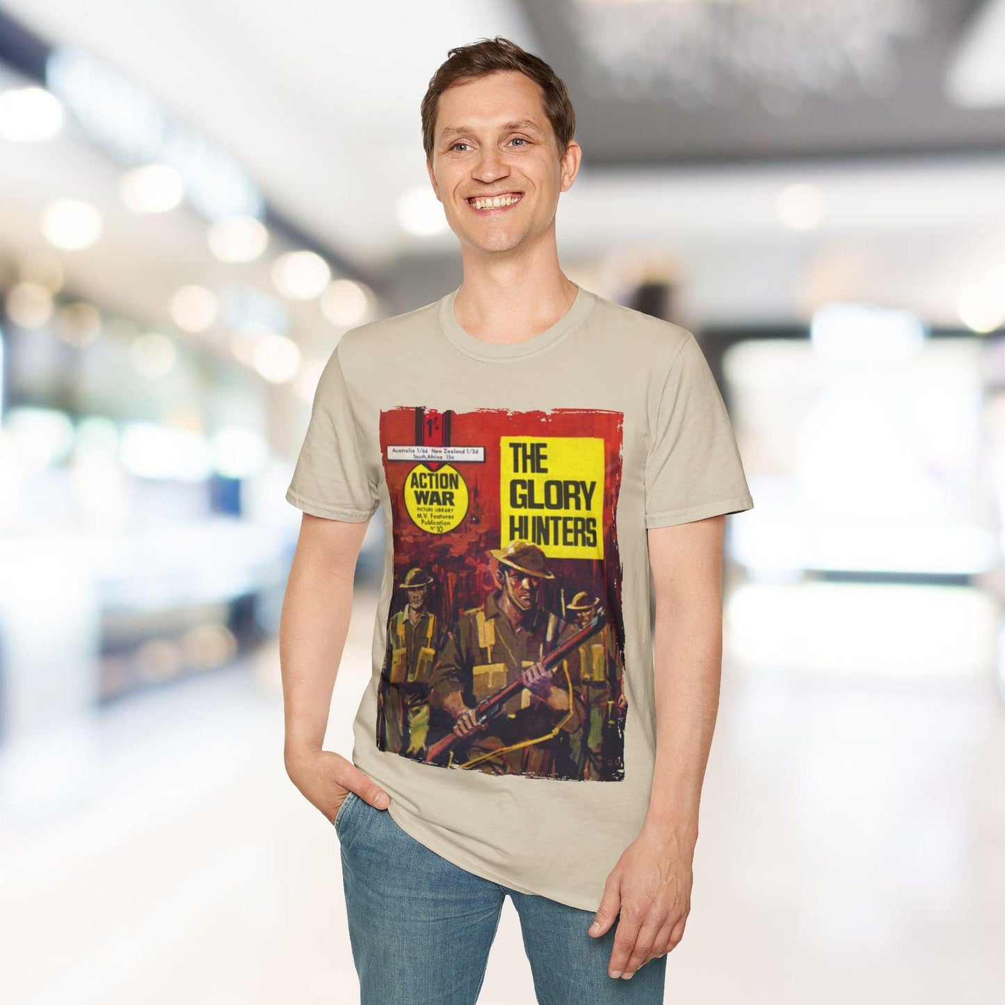 Close-up of the soft, heather gray fabric texture highlighting the relaxed fit and subtle stitching details on the unisex