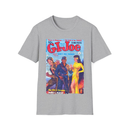 Close-up of the G.I. Joe No.16 soft cotton fabric showing slim fit cut and vibrant red color from a front angled perspective
