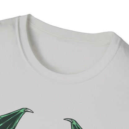 Close-up of Cthulhu graphic on the front chest area, highlighting vibrant green ink and detailed tentacle illustrations on