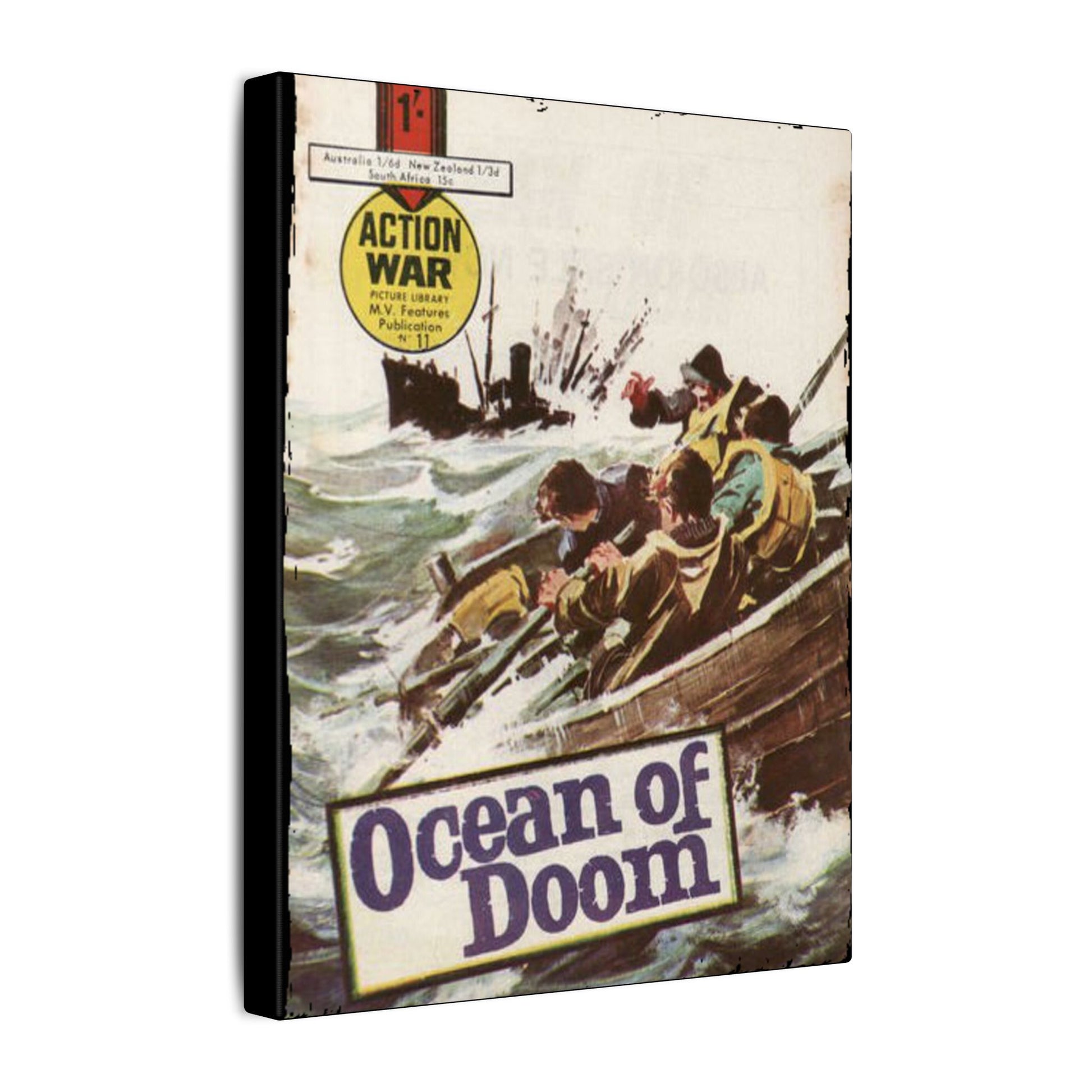 Close-up of vibrant comic book cover art on canvas highlighting dynamic character illustrations and bold color contrast