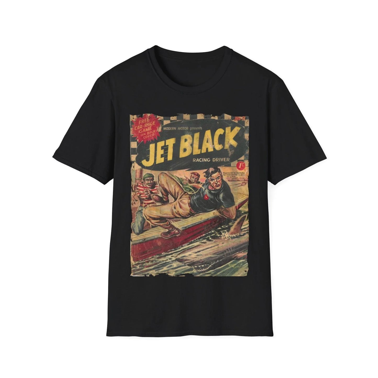 Printify Jet Black No.5 unisex cotton crew neck T-shirt with regular fit, short sleeves, DTG print, and soft fabric