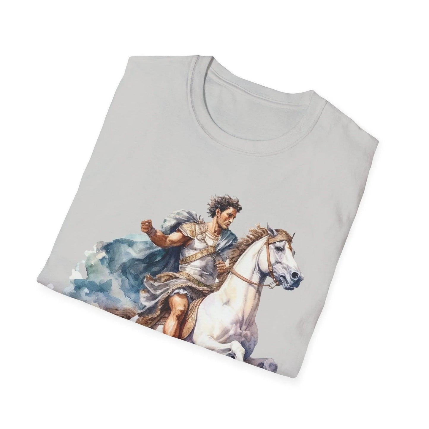 Close-up of the unisex T-shirt's fabric showing soft cotton blend texture and relaxed fit draping naturally from a slightly