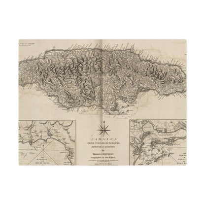 Close-up of vibrant blue and yellow canvas texture highlighting the detailed stitching and matte finish on Jamaica artwork