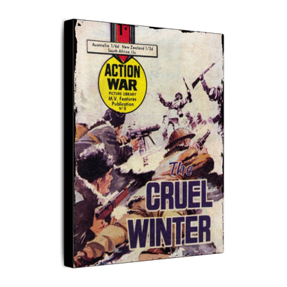 Close-up of the canvas texture highlighting vibrant ink strokes and fine detailing of the Action War #8 comic cover artwork.