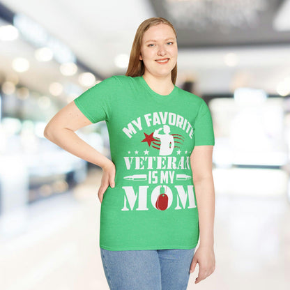 Close-up of the unisex softstyle fabric with subtle heather texture and a relaxed fit neckline, highlighting the comfortable