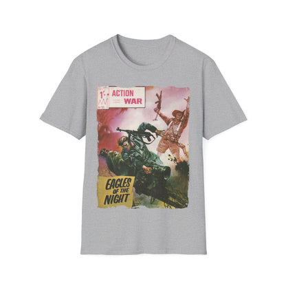 Close-up of the Action War #21 unisex softstyle T-shirt's lightweight cotton fabric with subtle texture, showcasing relaxed
