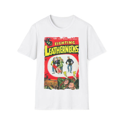 Close-up of the unisex softstyle T-shirt's neck seam highlighting reinforced stitching and smooth ribbed neckline in deep