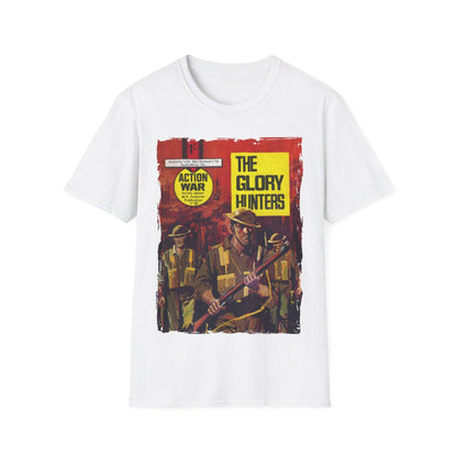 Detail shot of the unisex softstyle T-shirt's lightweight cotton fabric with subtle heather gray texture and reinforced crew