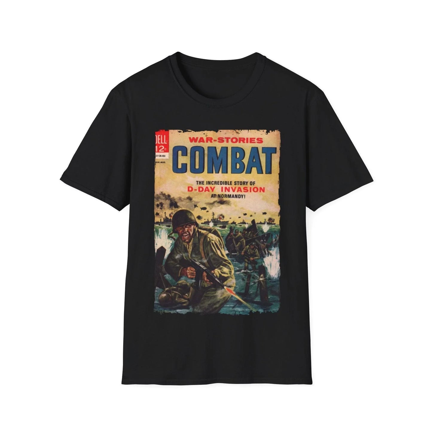 Printify Combat Mar 1964 unisex softstyle cotton crew neck T-shirt in black with vintage print, regular fit, DTG design
