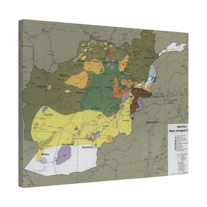 Close-up of canvas texture highlighting detailed print of insurgent group symbols and aged color tones from 1985 era.