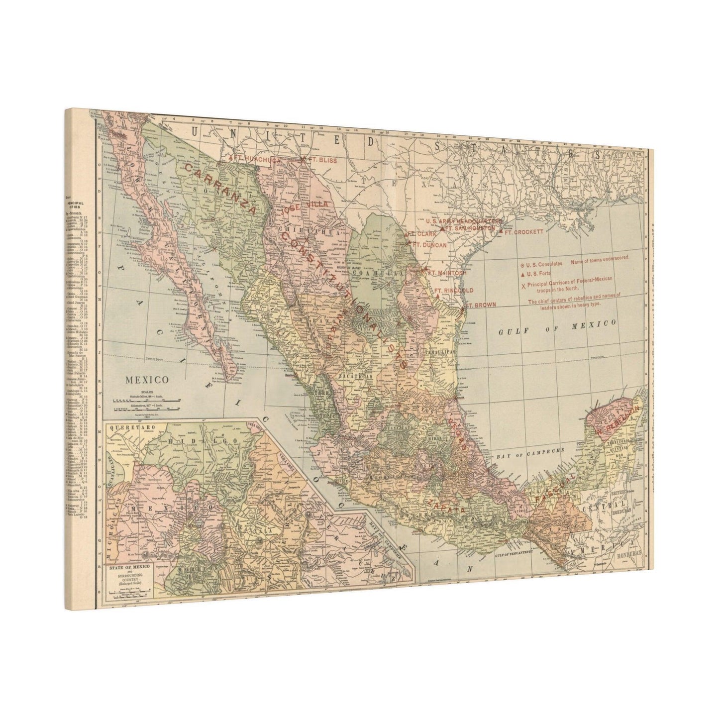 Close-up of vibrant red and orange brushstrokes highlighting textured details and dynamic movement in the Mexican Revolution