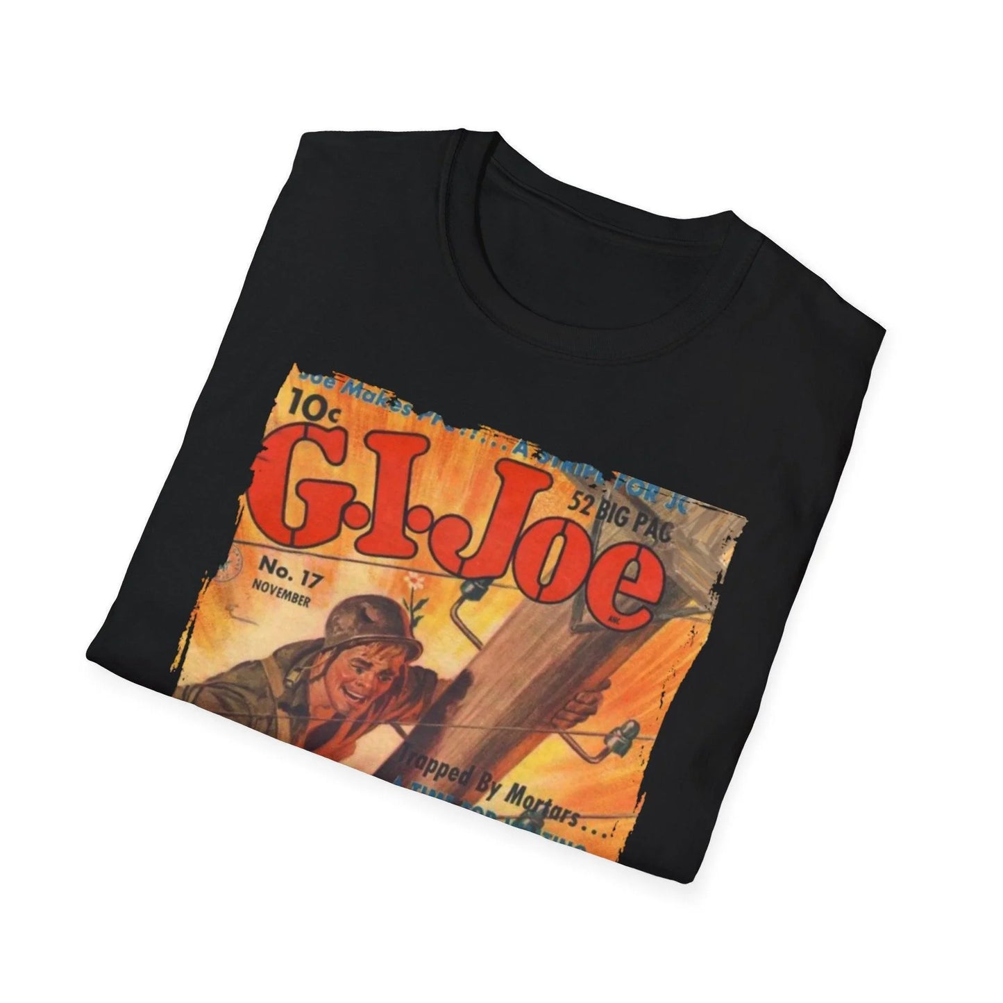 Close-up of the G.I. Joe No.17 softstyle T-shirt's cotton fabric showing subtle heather texture and relaxed fit neckline