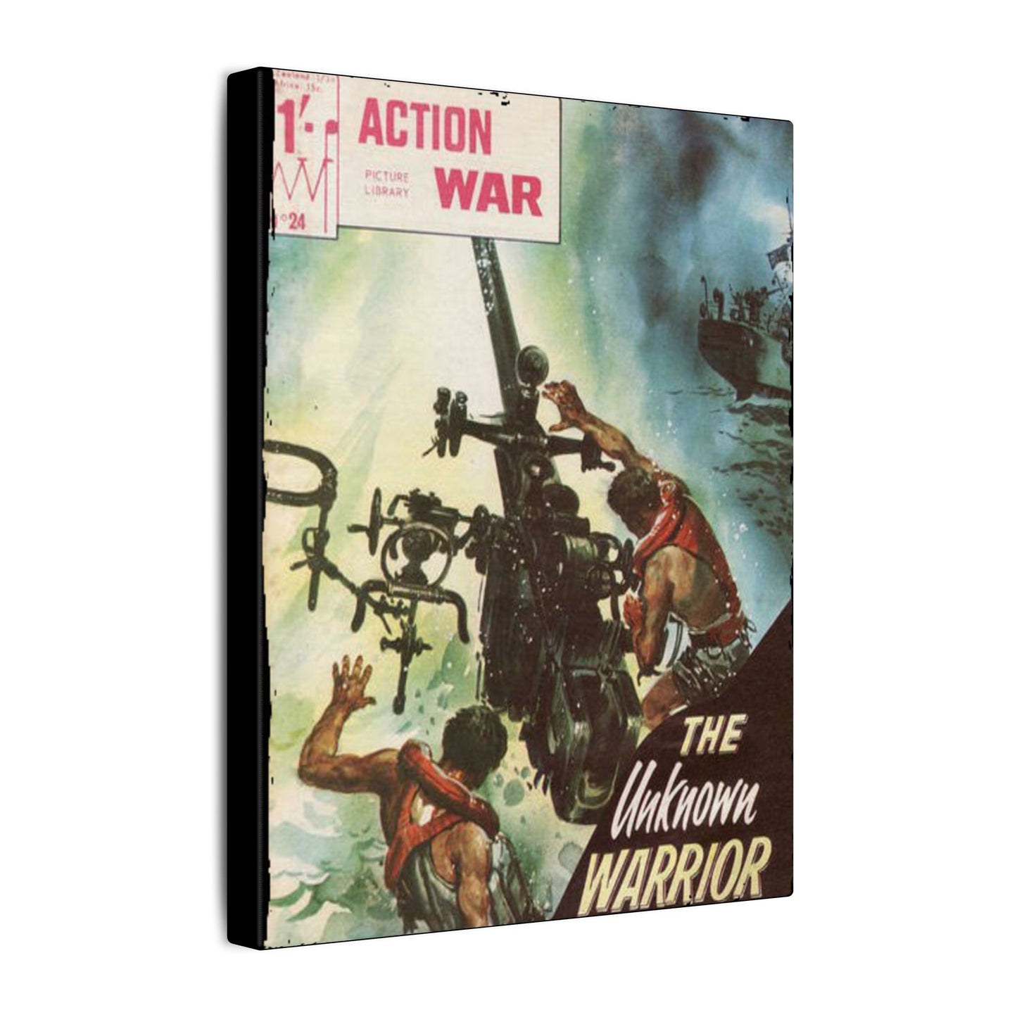 Close-up of the textured canvas material highlighting the detailed weave and matte finish of Action War #24 print.