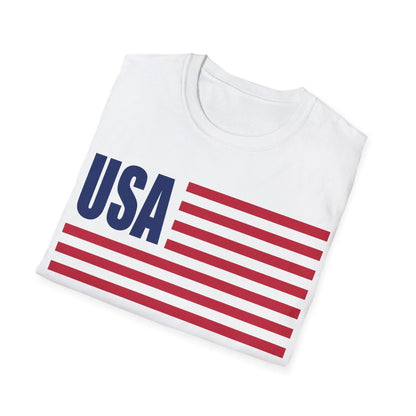 Close-up of the American flag USA colors printed on the soft cotton fabric, highlighting vibrant red, white, and blue