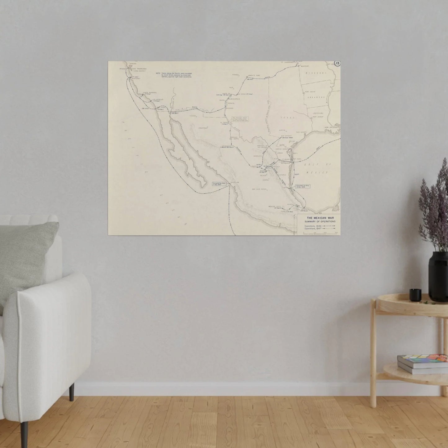 Close-up of detailed canvas texture highlighting vintage print quality and subtle color variations in the Mexican War