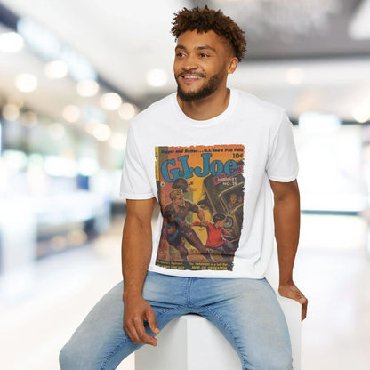 Close-up of the G.I. Joe No.28 T-Shirt’s soft twisted cotton fabric texture and relaxed fit at the sleeve hem.