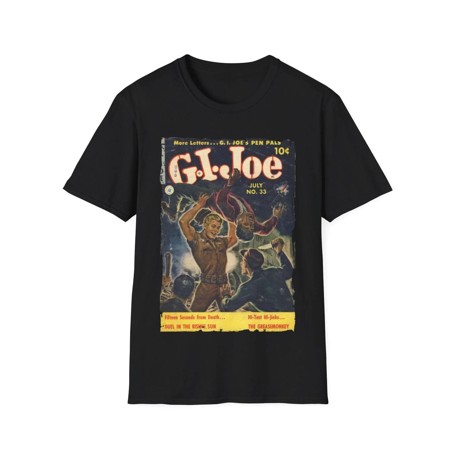 Printify G.I. Joe No.33 unisex softstyle crew neck T-shirt in black cotton with regular fit and DTG print