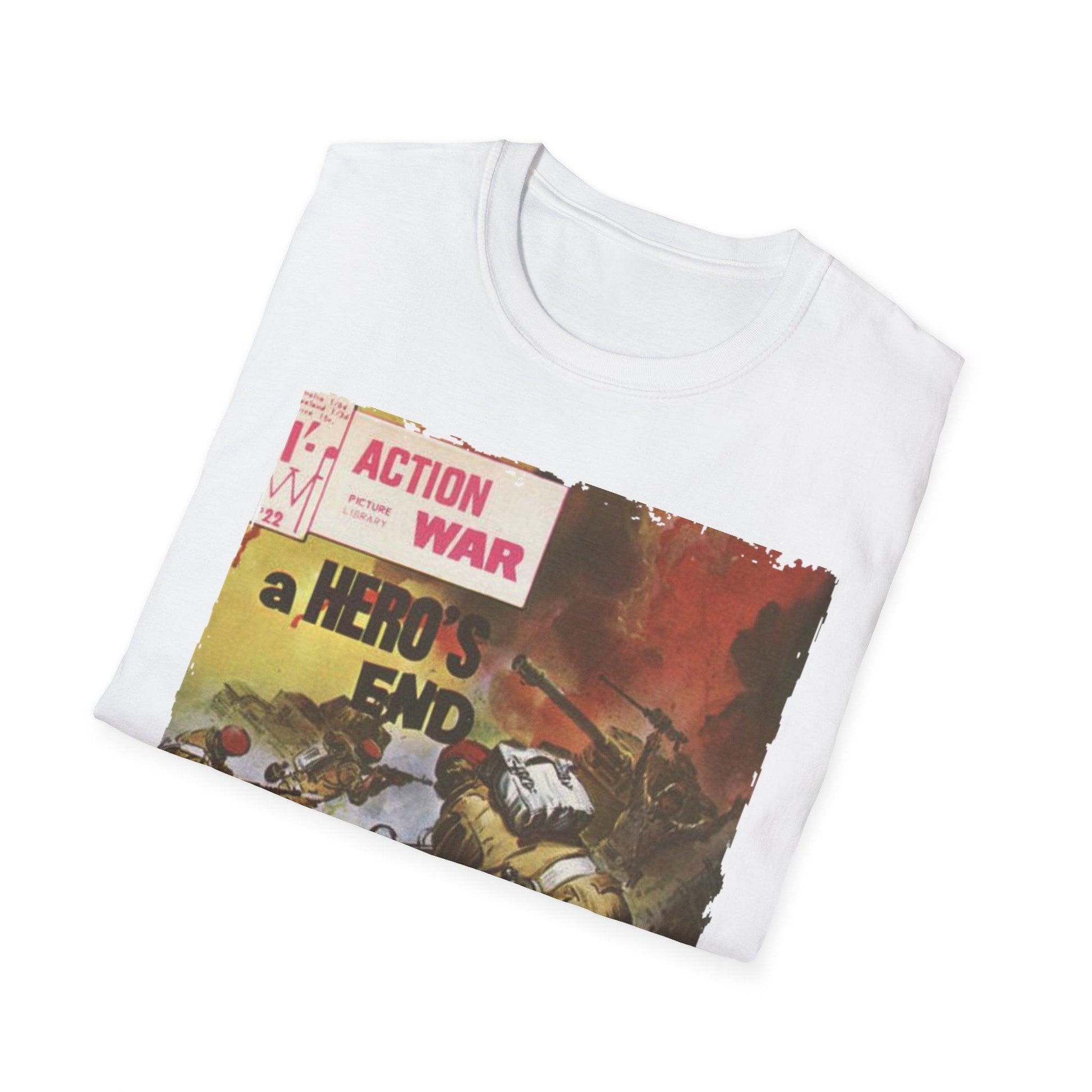 Close-up of the charcoal gray unisex softstyle T-shirt’s smooth fabric texture and subtle stitching details at the neckline.