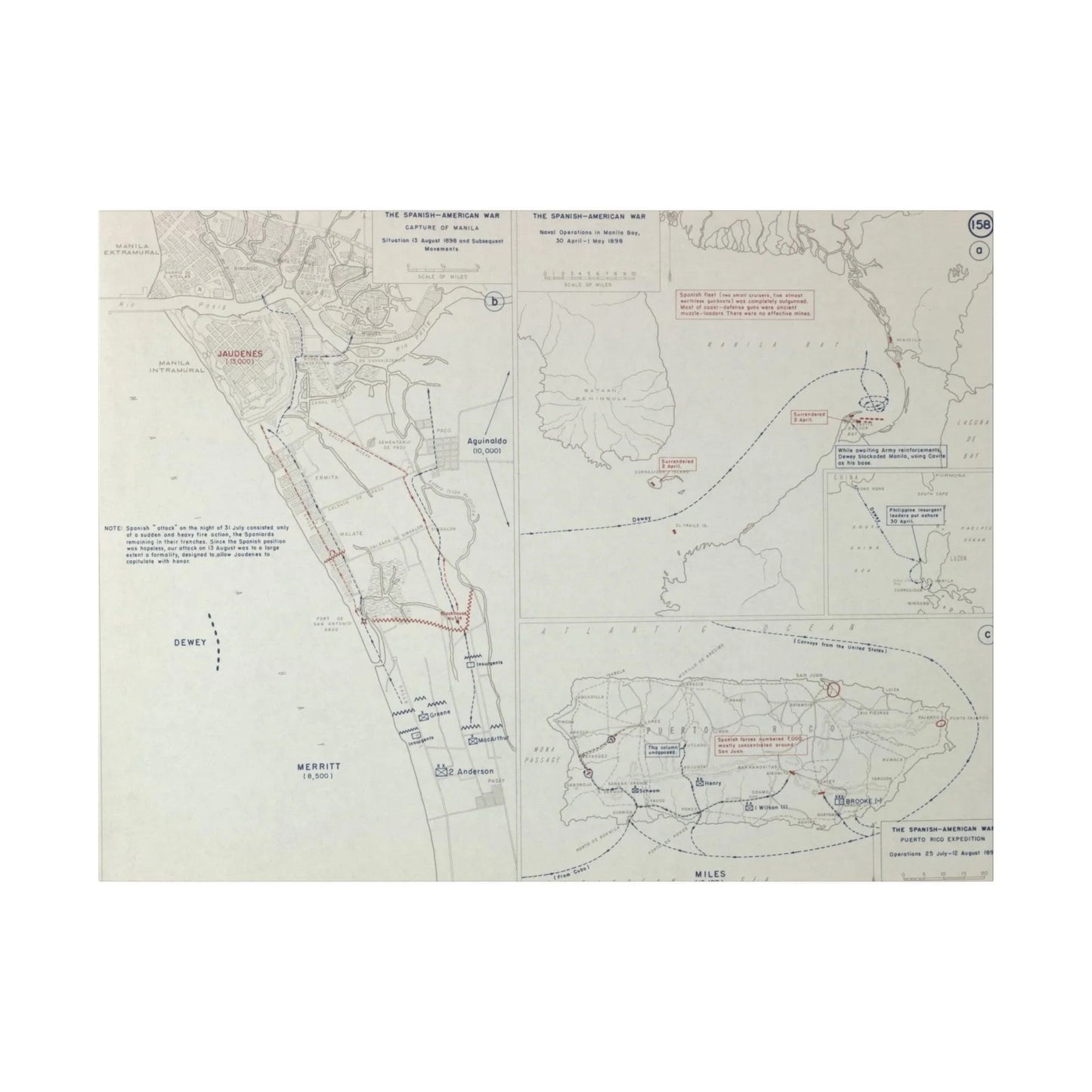 Spanish-American War, Philippines and Puerto Rico, Puerto Rico Expedition 25 July - 12 Aug, Naval Operations in Manila Bay 30 Apr - 1 May, Capture of Manila 13 Aug 1898 - Pacific Sky Games