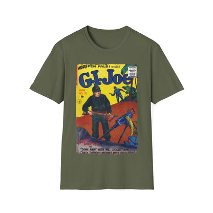 Close-up of the G.I. Joe No.51 softstyle T-shirt's vibrant red fabric, highlighting the smooth cotton blend and relaxed fit