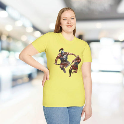 Close-up of the lightweight, heather gray fabric highlighting the smooth, relaxed fit and fine stitch details around the