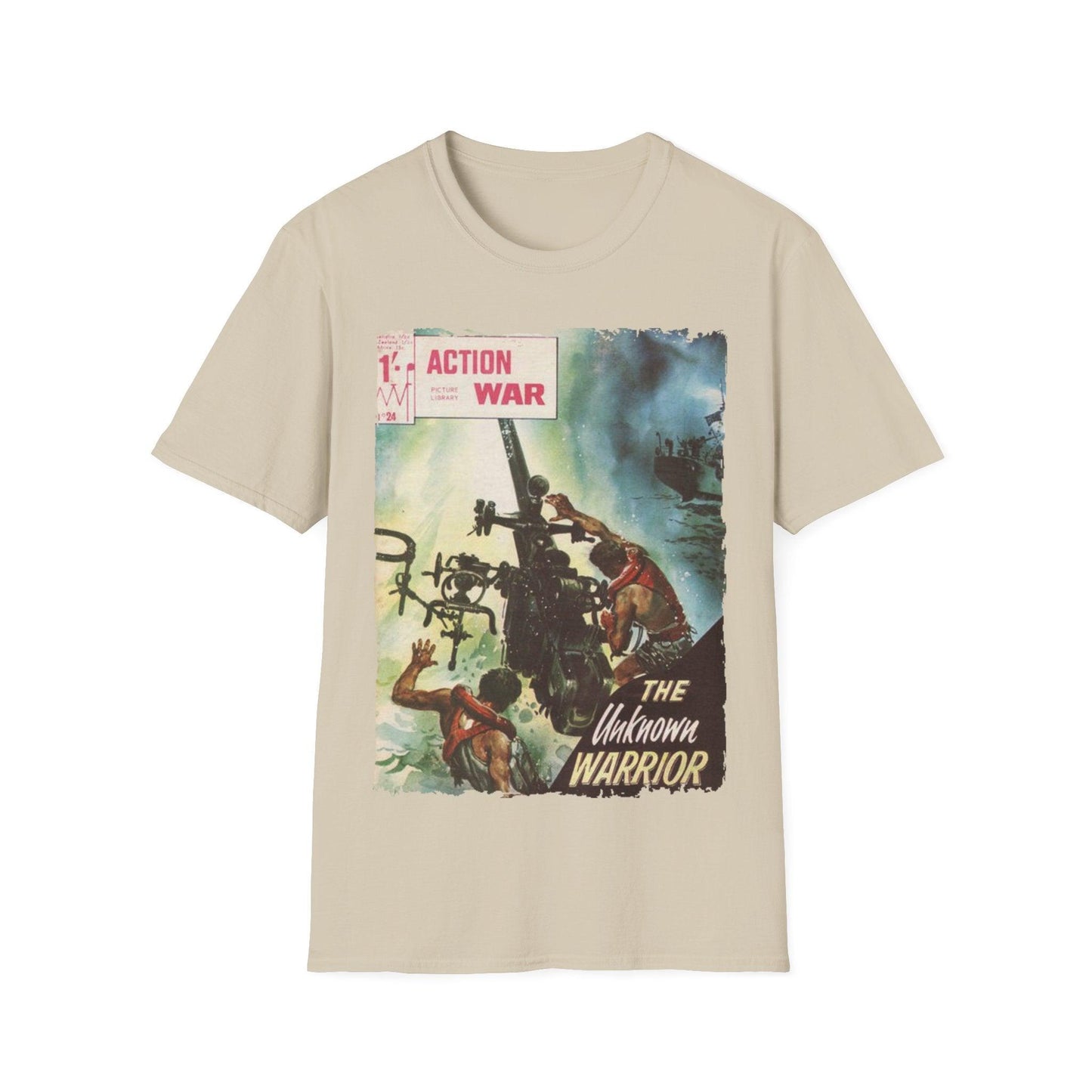 Close-up of the unisex softstyle T-shirt's heather teal fabric highlighting the smooth texture and subtle color variation at