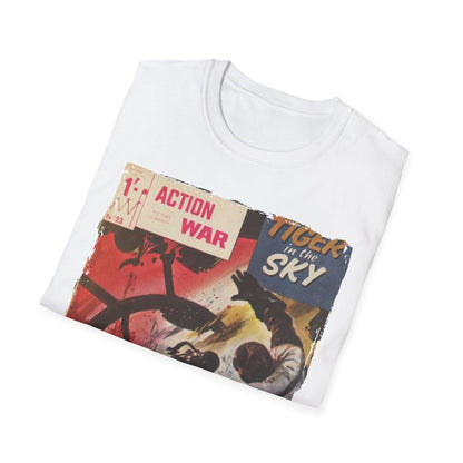 Close-up of the unisex softstyle fabric showing smooth, relaxed fit with a classic crew neckline and short sleeves in deep