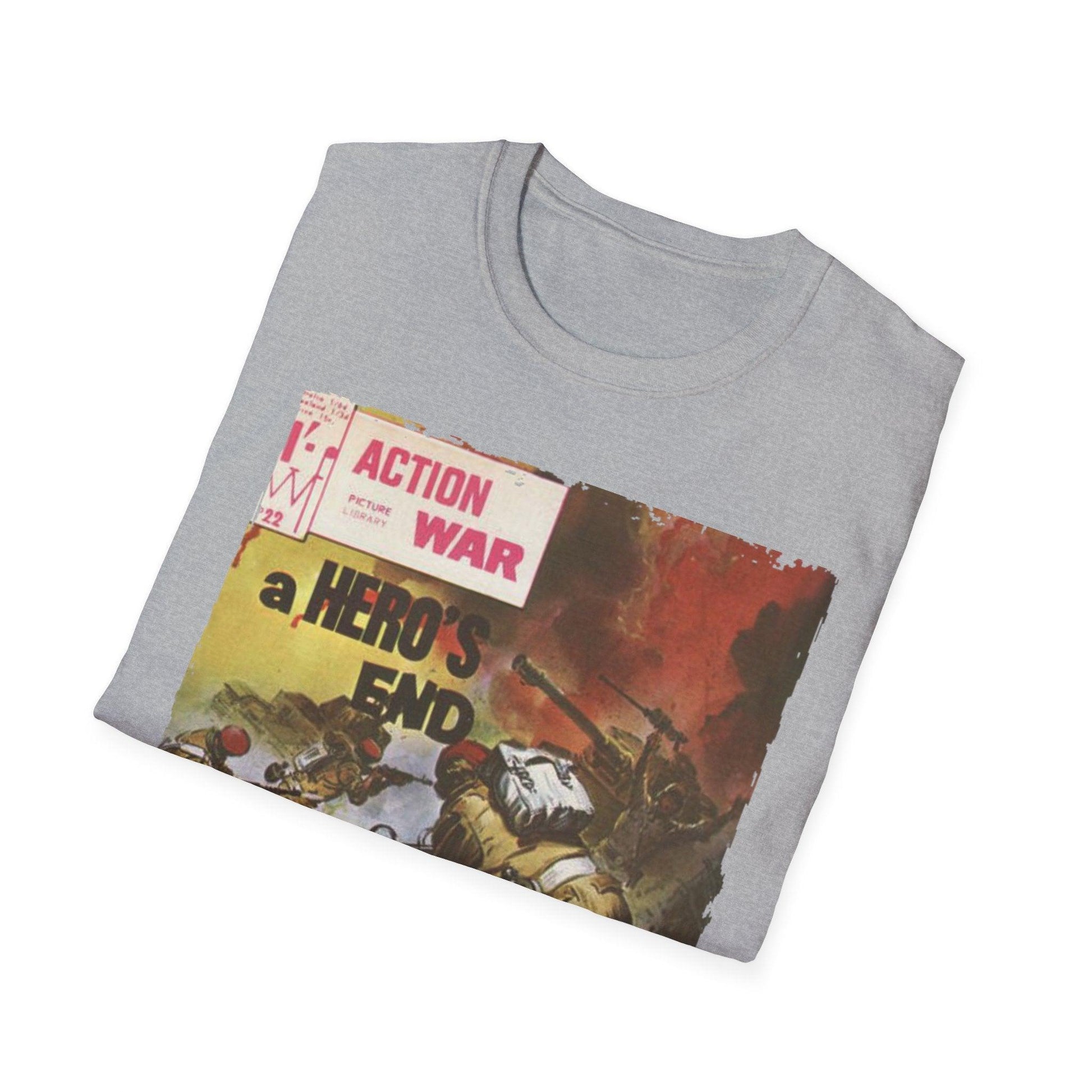 Close-up of the T-shirt's relaxed fit neckline and soft cotton fabric in vibrant crimson, highlighting its smooth texture