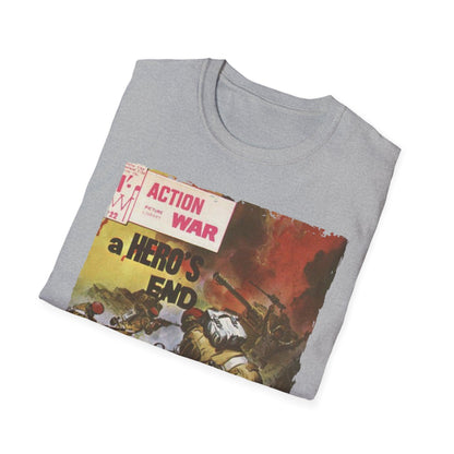 Close-up of the T-shirt's relaxed fit neckline and soft cotton fabric in vibrant crimson, highlighting its smooth texture