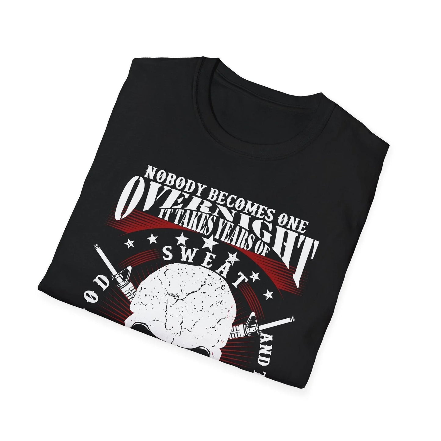 Close-up of the unisex softstyle T-shirt's vibrant navy color and smooth cotton blend fabric at the sleeve cuff detail.