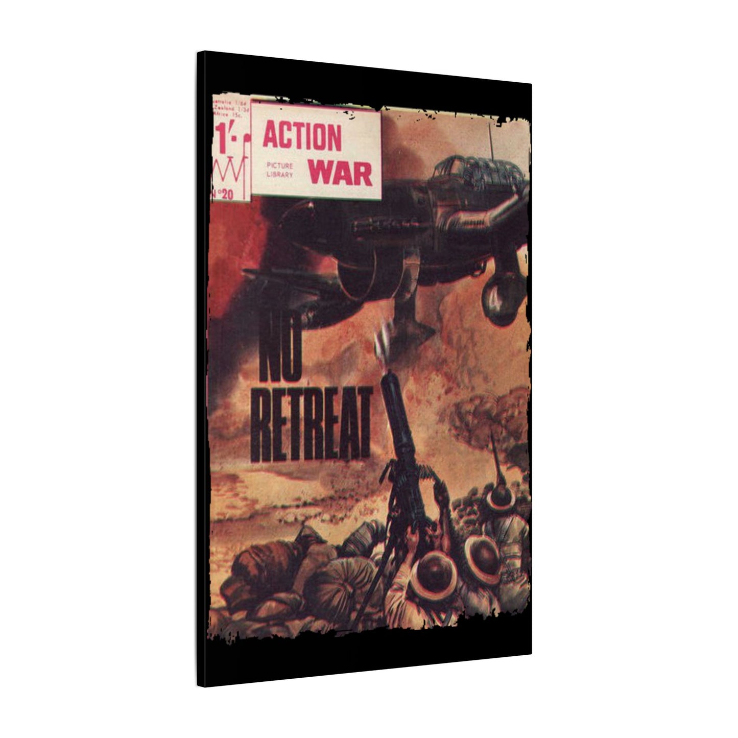 Close-up of the canvas material's textured surface highlighting vibrant ink details and subtle brushstroke effects under