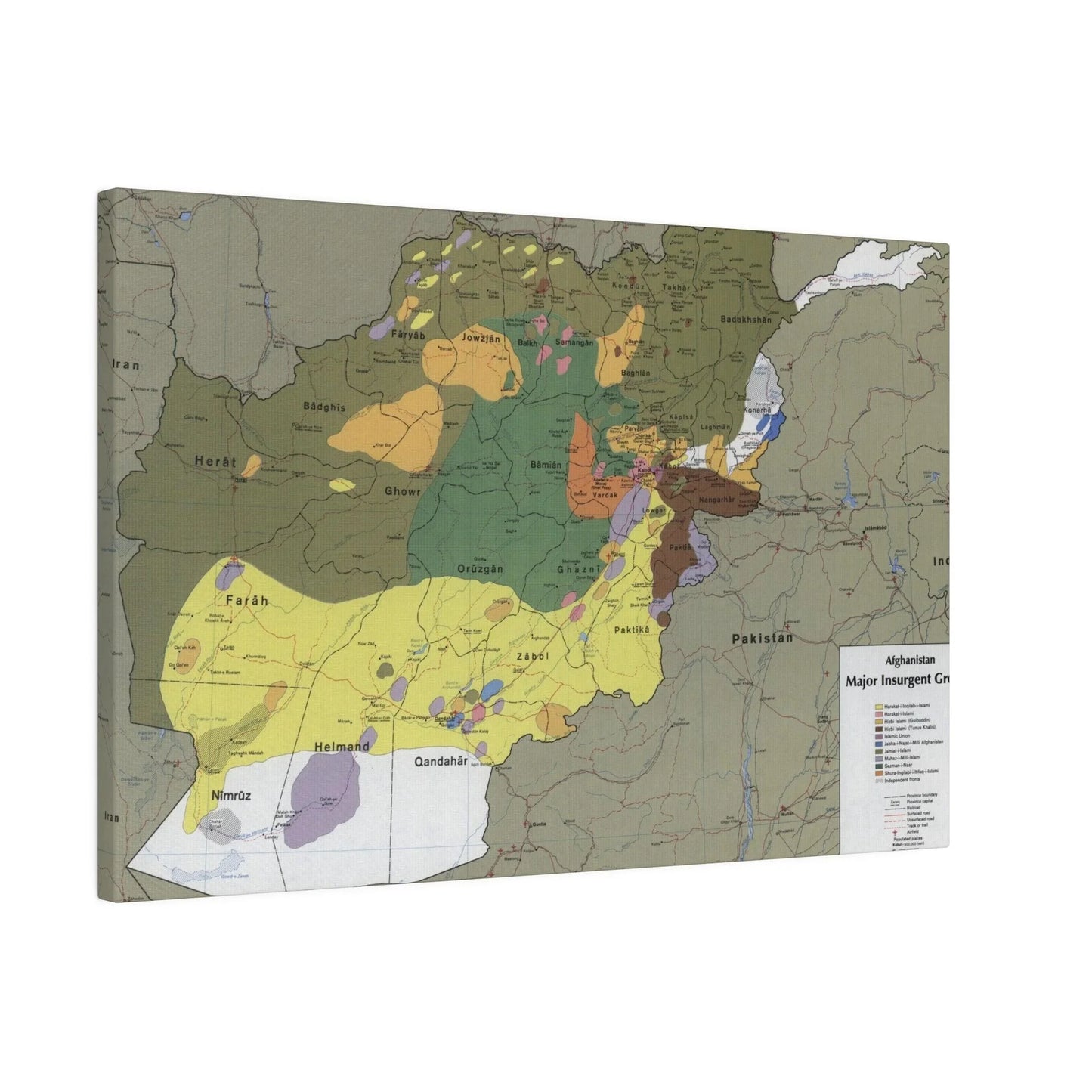 Close-up of detailed textured canvas showing subtle color variations and fine brushstroke accents from a lower-angle