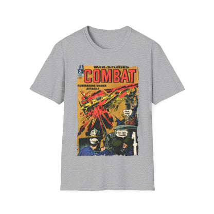 Close-up of the Combat Sept 1966 unisex softstyle T-shirt neckline showing reinforced stitching and smooth fabric texture in