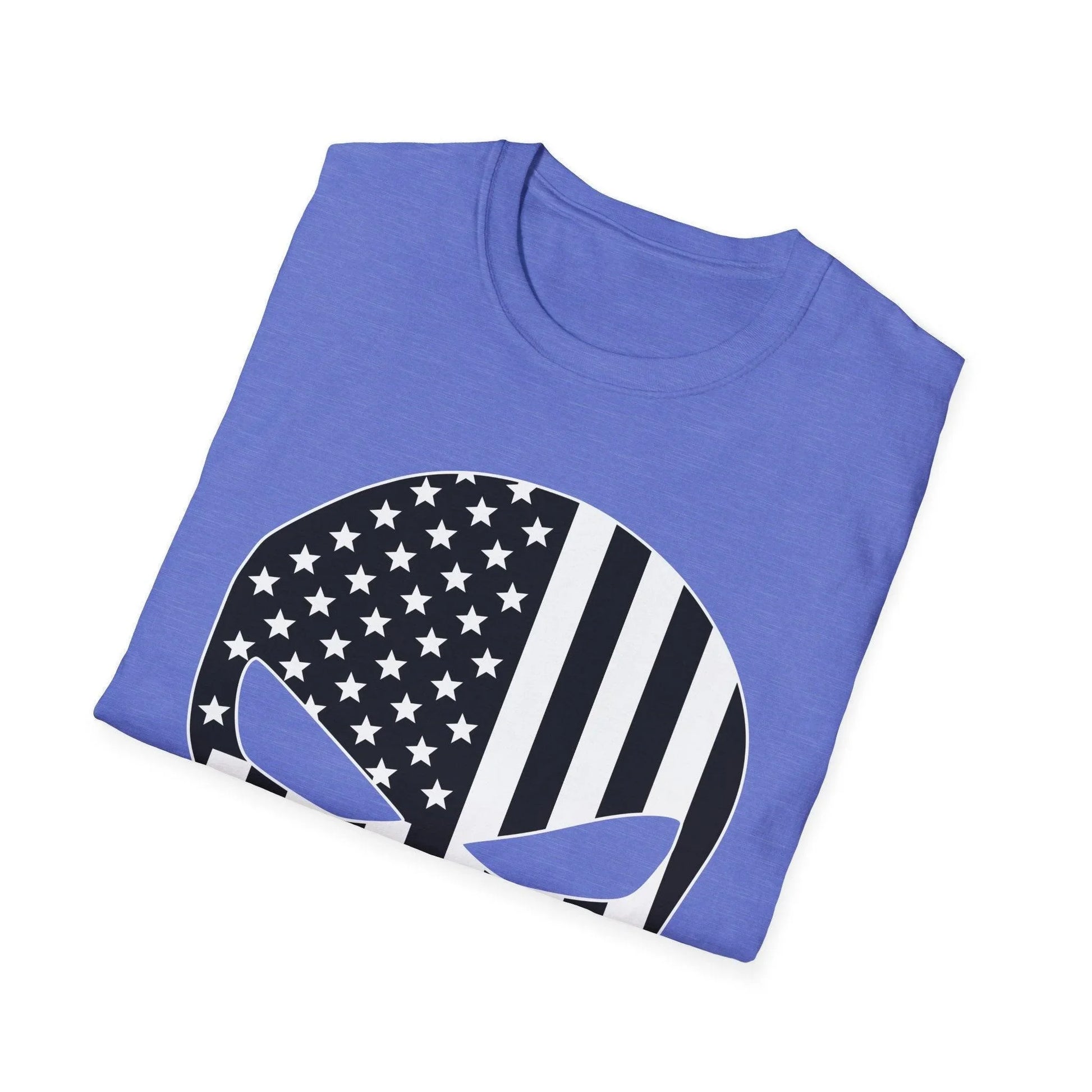 Close-up of black and white American Skull Flag graphic on soft cotton fabric at a slight angle, highlighting detailed print