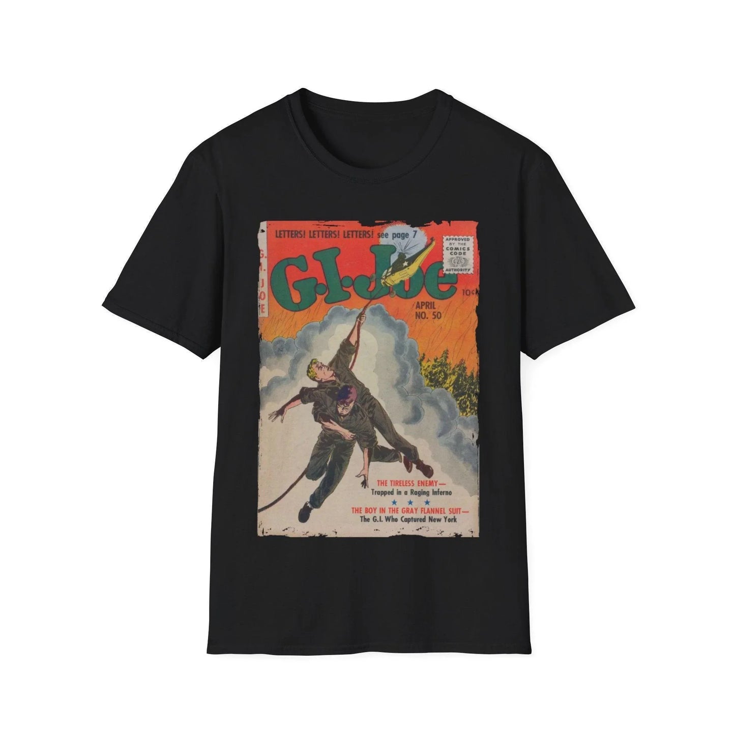 Printify G.I. Joe No.50 unisex softstyle cotton crew neck T-shirt, regular fit, black color, DTG printed design