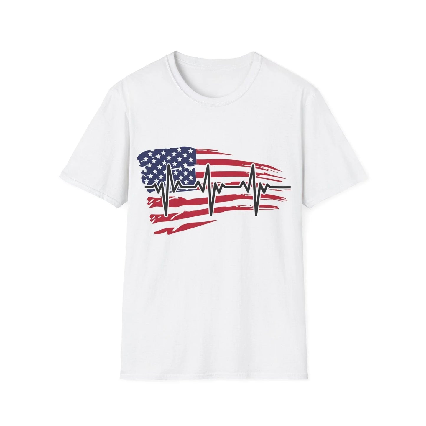 Printify unisex distressed flag heartbeat cotton crew neck T-shirt, regular fit, with printed design on soft jersey fabric