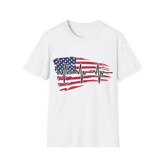 Printify unisex distressed flag heartbeat cotton crew neck T-shirt, regular fit, with printed design on soft jersey fabric