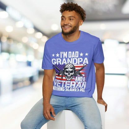 Close-up of the soft cotton fabric revealing subtle heather texture and relaxed fit neckline on the vintage navy Dad Grandpa