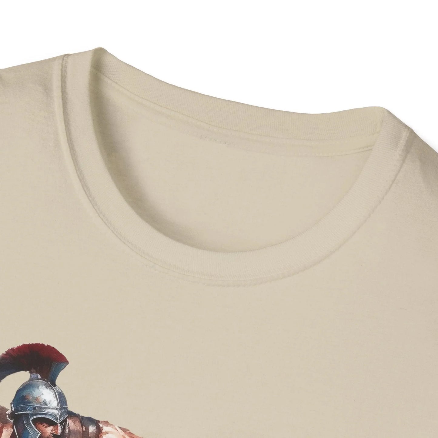 Close-up of the unisex softstyle fabric showing the smooth, relaxed fit in deep navy with subtle stitching details