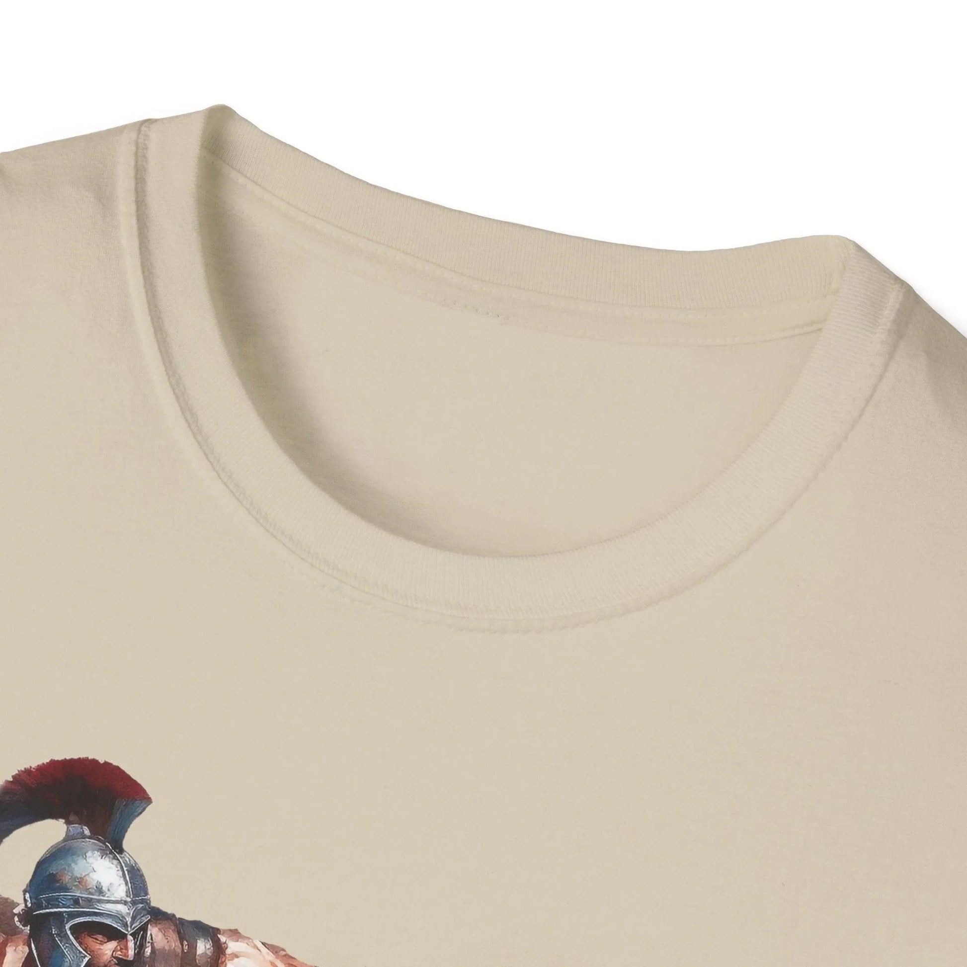 Close-up of the unisex softstyle fabric showing the smooth, relaxed fit in deep navy with subtle stitching details