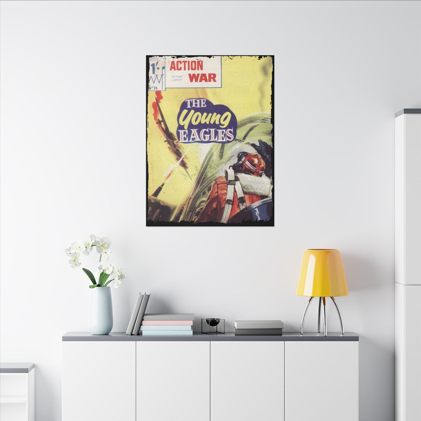 Close-up of the Canvas texture on Action War #15, highlighting detailed print finish and vibrant color depth.