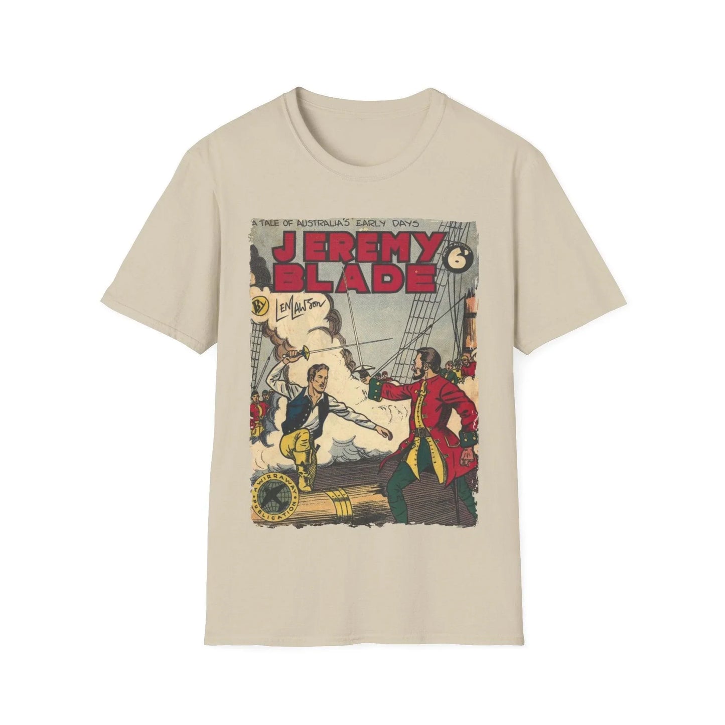 Close-up of the Jeremy Blade unisex softstyle t-shirt collar, showing the smooth fabric blend and reinforced neckline