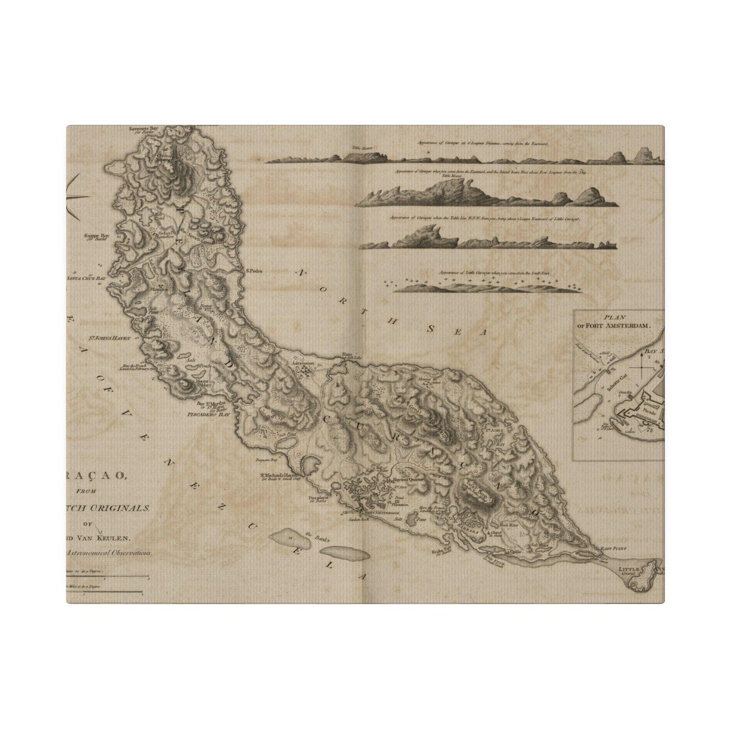Printify canvas print of Gerard Van Keulen’s Curacao map in matte finish, eco-friendly material, 24x36 inches, suitable for