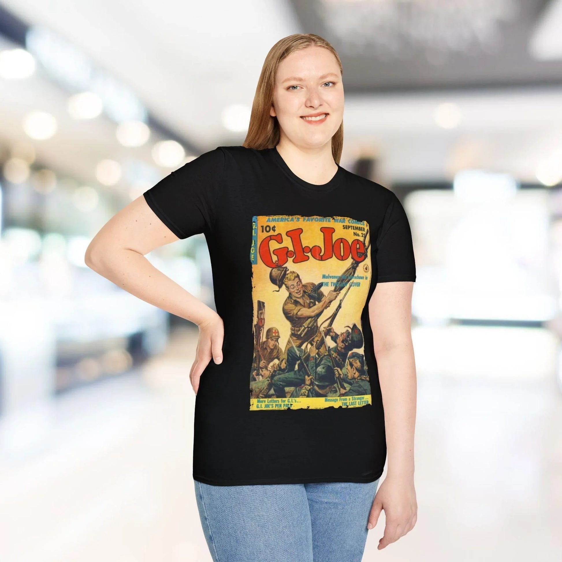 Close-up of the G.I. Joe No.25 T-shirt’s fabric texture highlighting the soft cotton blend and subtle print details at the