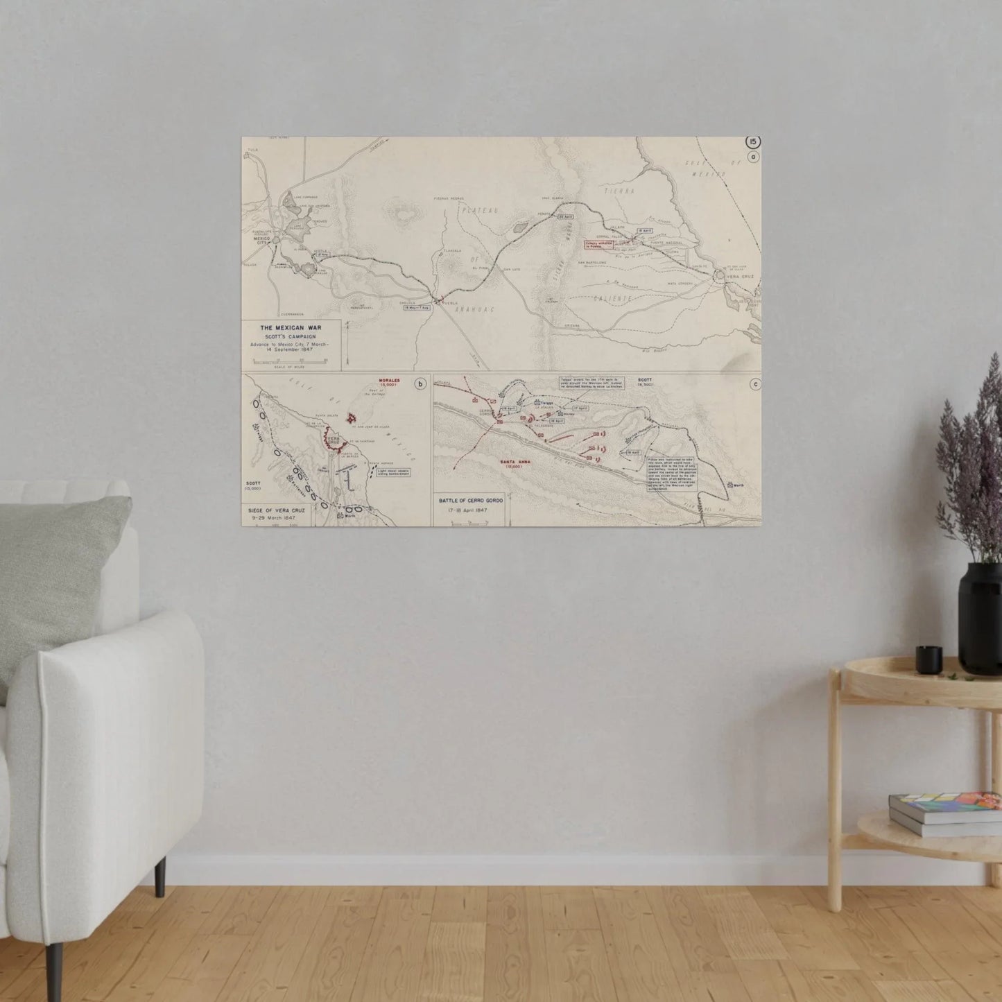 Close-up of detailed canvas texture highlighting aged, worn finish and subtle color variations on the Mexican War campaign