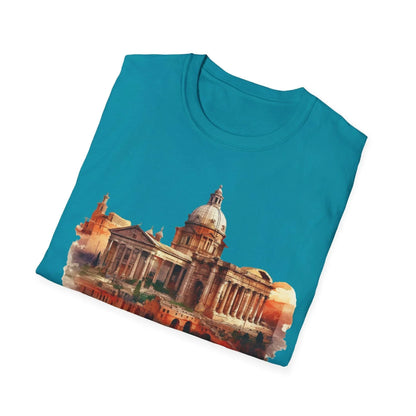 Close-up of the relaxed fit, heather gray fabric highlighting the soft cotton blend and subtle texture on the chest area.