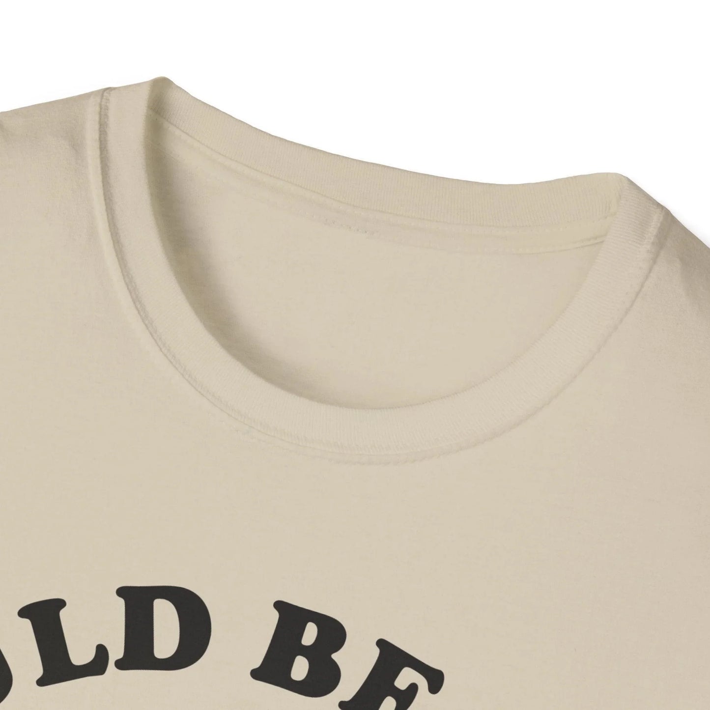 Close-up of the black unisex softstyle T-shirt's neckline and stitching detail, highlighting smooth fabric texture and