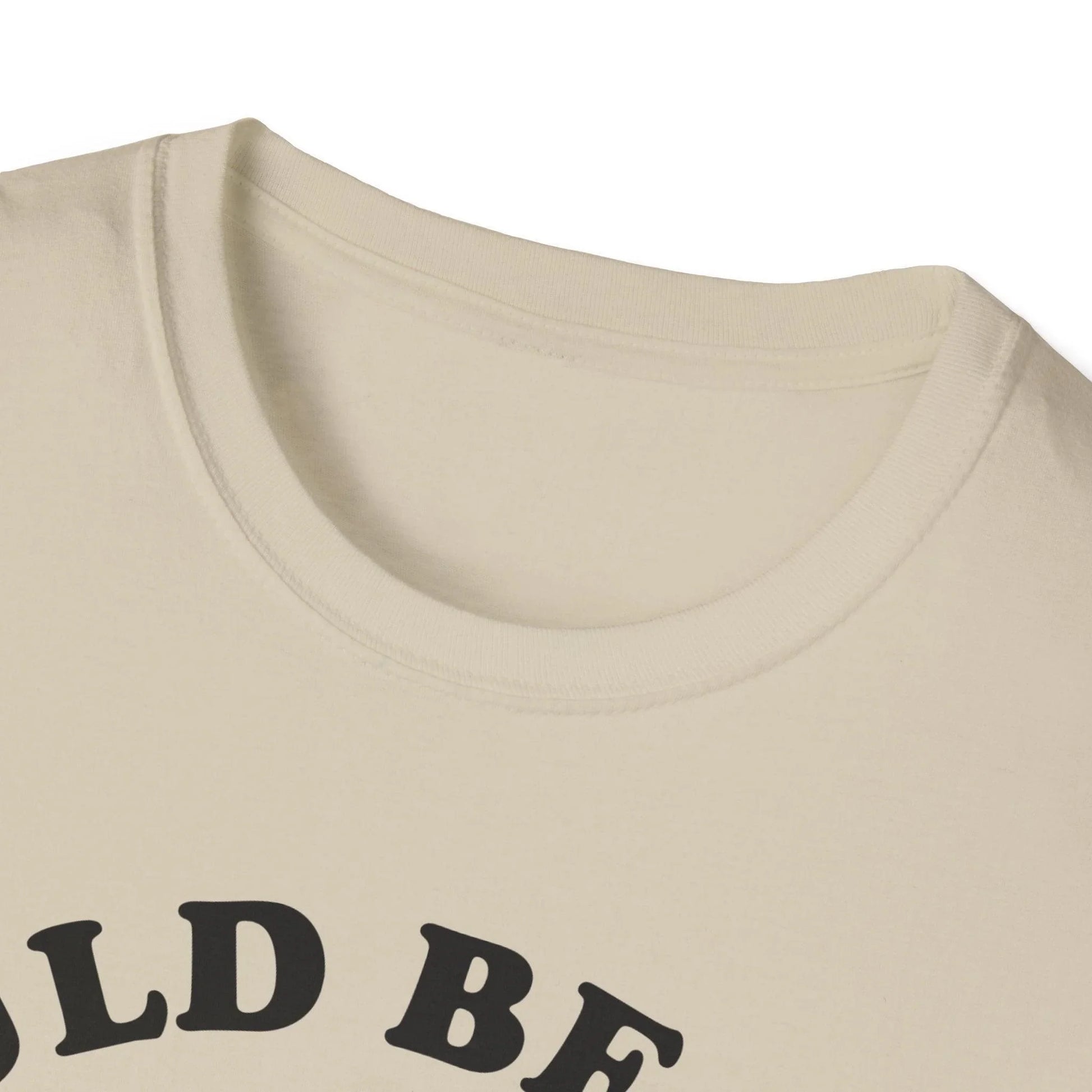 Close-up of the black unisex softstyle T-shirt's neckline and stitching detail, highlighting smooth fabric texture and