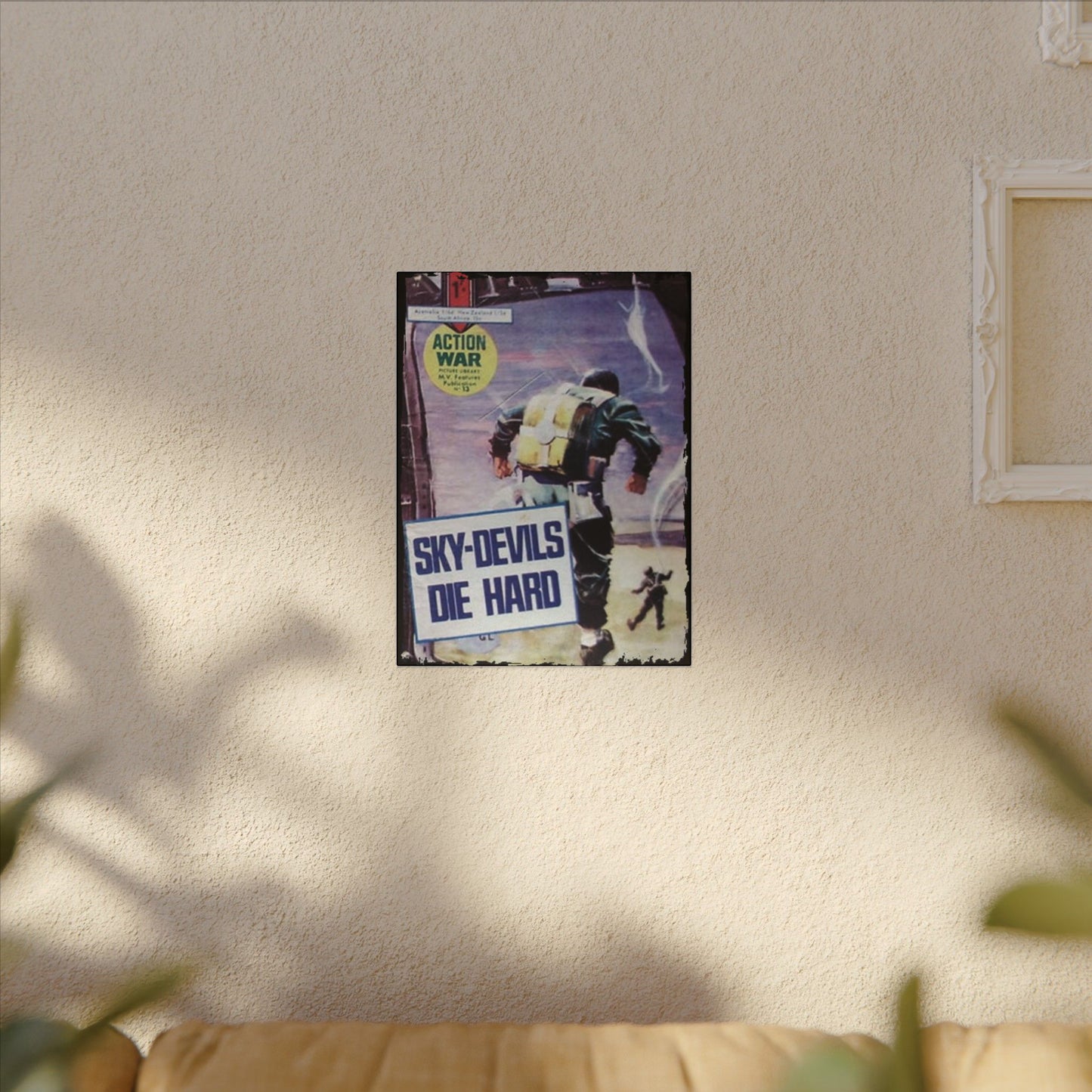 Close-up of the canvas texture highlighting vibrant print details and subtle brushstroke effects on the "Action War #13"